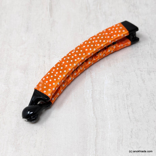 Anokhi Ada Handmade Dot Print Ribbon Wrap on Banana Hair Clip for Girls and Women (Orange)-ZI-23