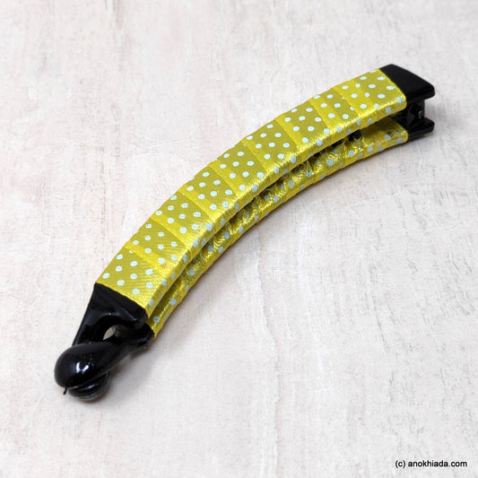Anokhi Ada Handmade Dot Print Ribbon Wrap on Banana Hair Clip for Girls and Women (Lemon Yellow)-ZI-25