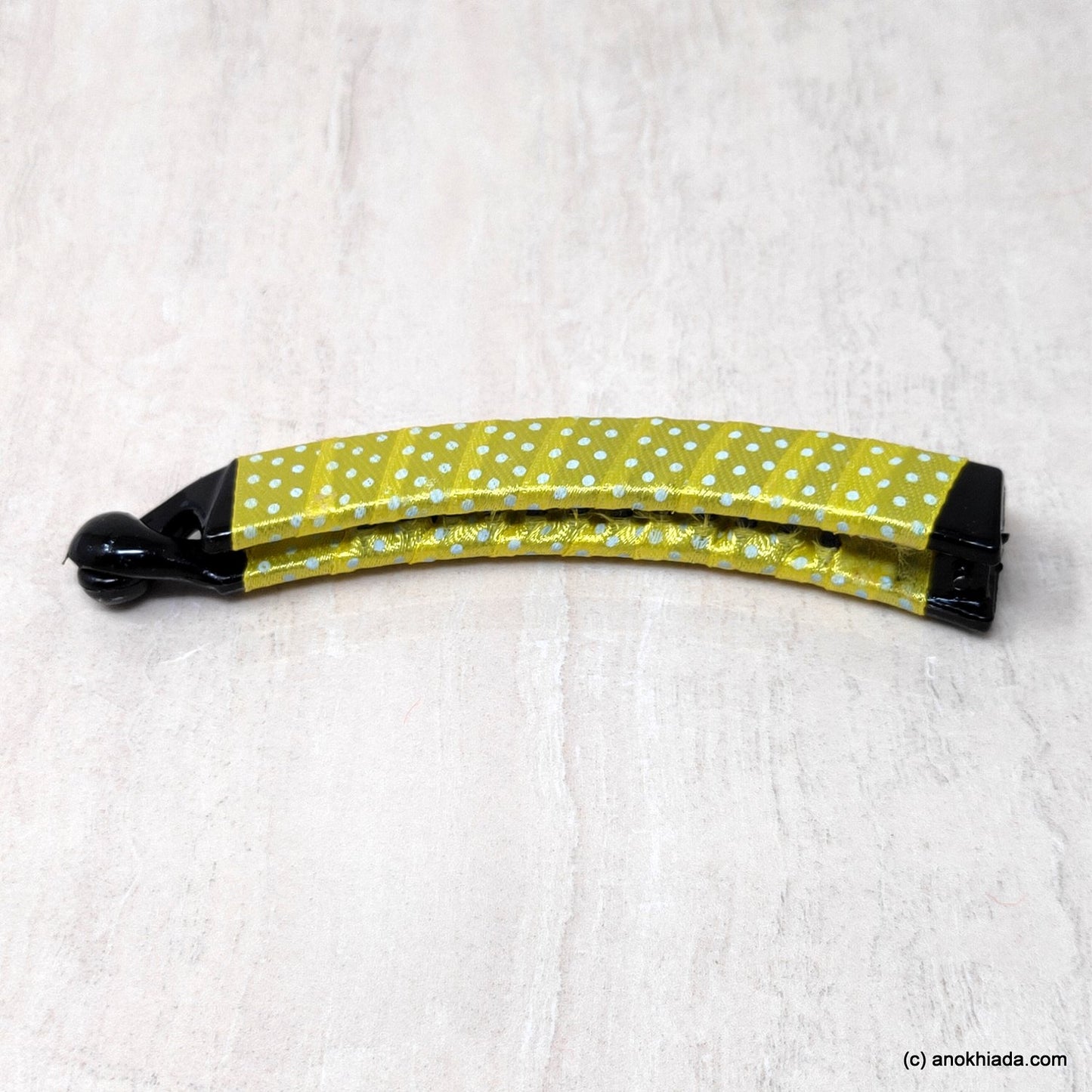Anokhi Ada Handmade Dot Print Ribbon Wrap on Banana Hair Clip for Girls and Women (Lemon Yellow)-ZI-25