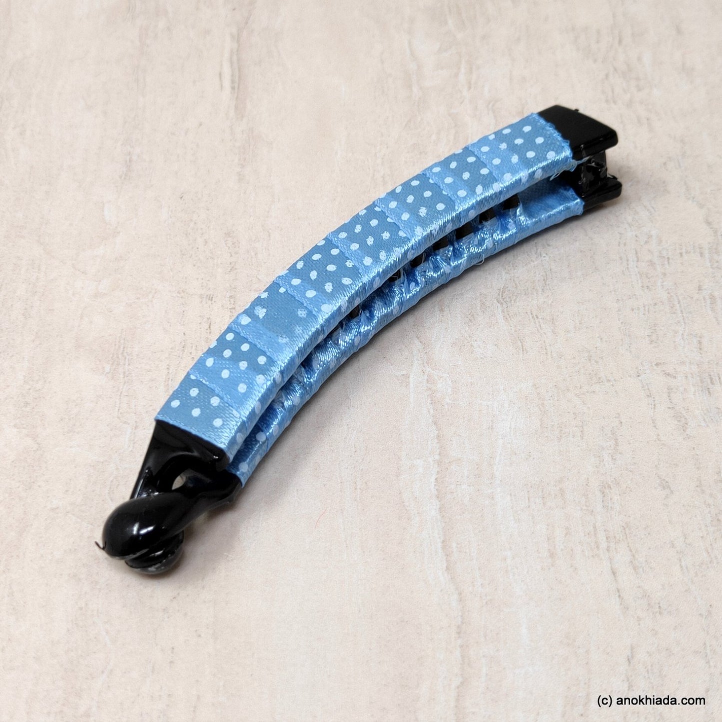 Anokhi Ada Handmade Dot Print Ribbon Wrap on Banana Hair Clip for Girls and Women (Sky Blue)-ZI-26