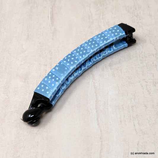 Anokhi Ada Handmade Dot Print Ribbon Wrap on Banana Hair Clip for Girls and Women (Sky Blue)-ZI-26
