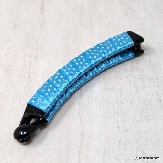 Anokhi Ada Handmade Dot Print Ribbon Wrap on Banana Hair Clip for Girls and Women (Turquoise)-ZI-27