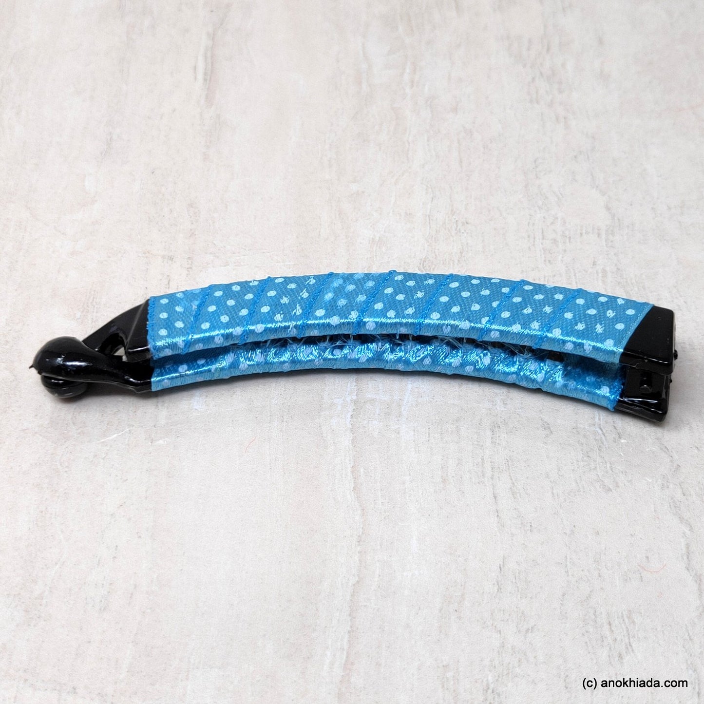 Anokhi Ada Handmade Dot Print Ribbon Wrap on Banana Hair Clip for Girls and Women (Turquoise)-ZI-27