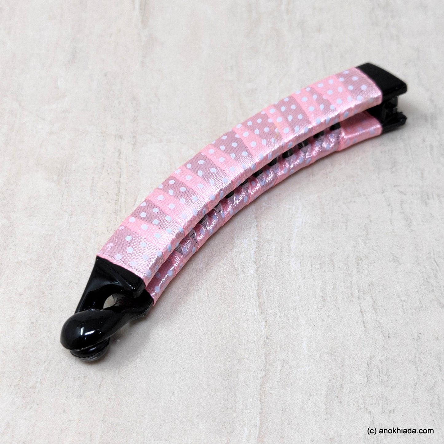 Anokhi Ada Handmade Dot Print Ribbon Wrap on Banana Hair Clip for Girls and Women (Baby Pink)-ZI-28