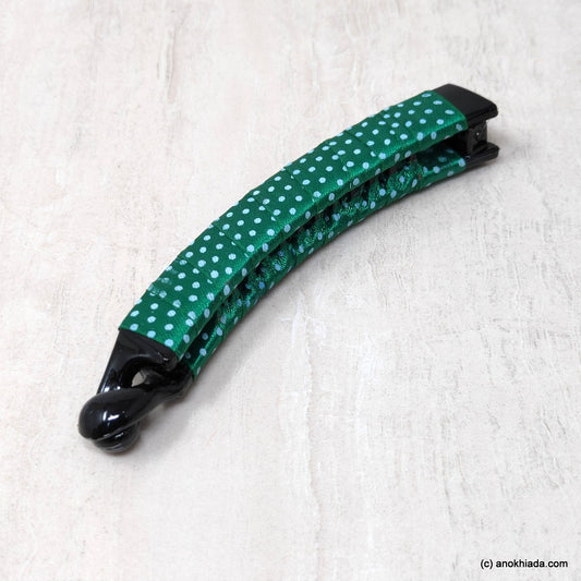 Anokhi Ada Handmade Dot Print Ribbon Wrap on Banana Hair Clip for Girls and Women (Green)-ZI-29