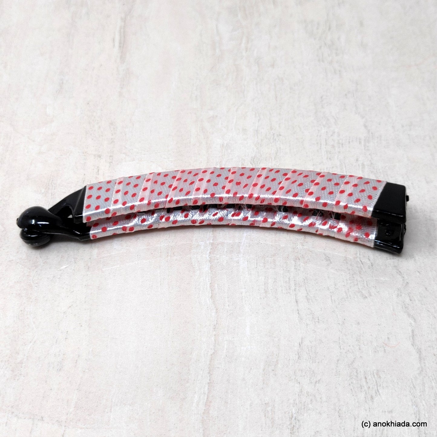 Anokhi Ada Handmade Dot Print Ribbon Wrap on Banana Hair Clip for Girls and Women (White)-ZI-30